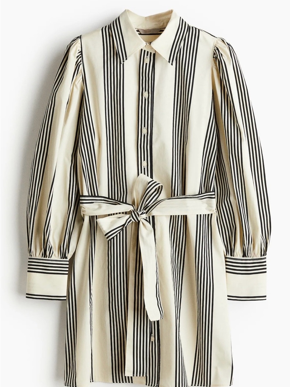 H&M Cream and Black Striped Shirt Dress with Tie Waist
